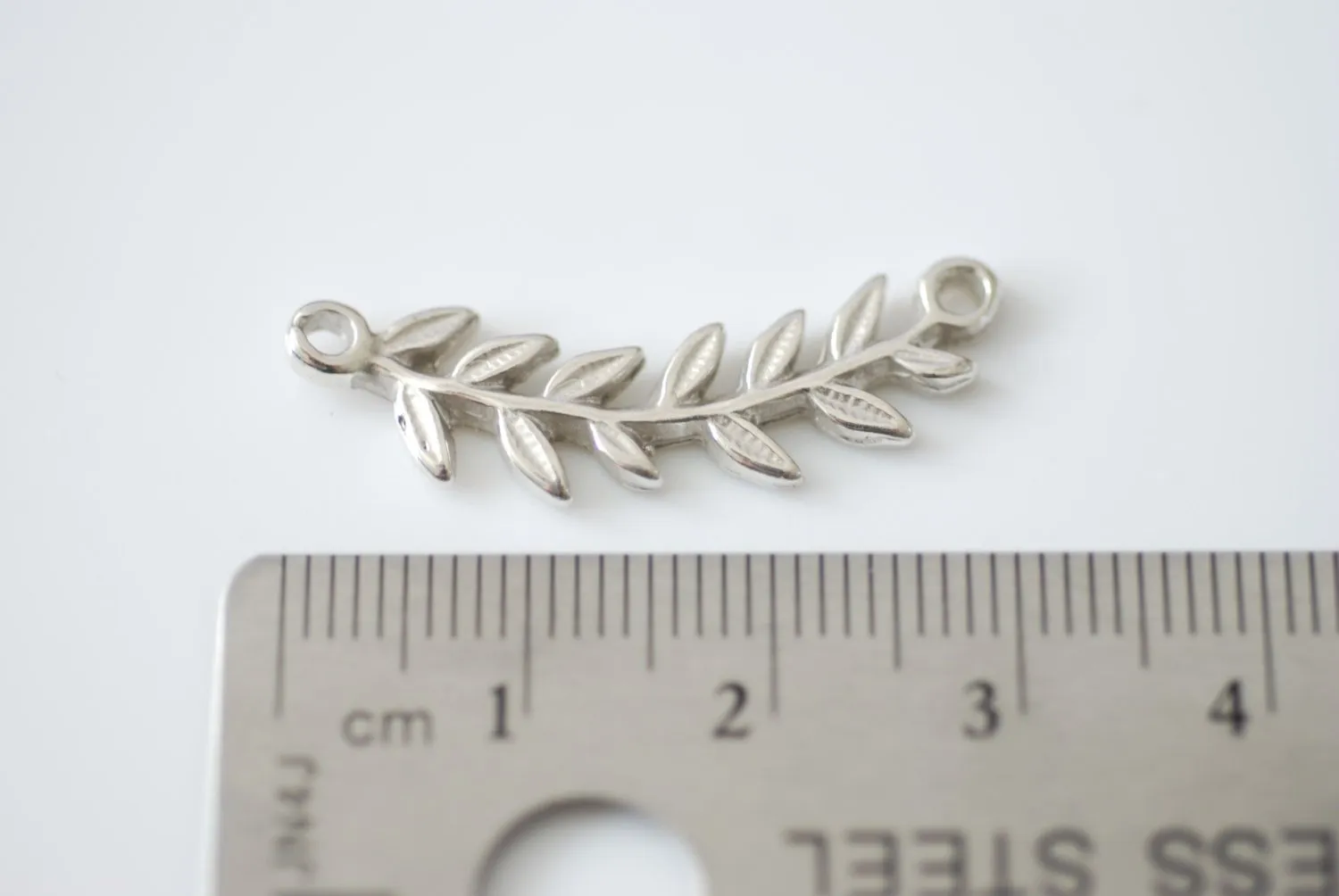 Sterling Silver Wholesale Roman Leaf Connector Charm - leaf link connector, Silver Leaf Branch Connector Charm, Silver Twig leaf flower charm