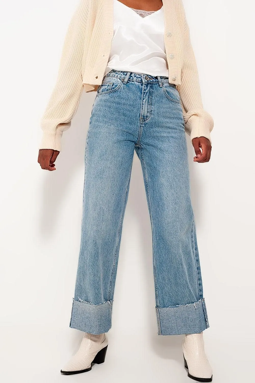 Straight Leg Jeans with Turn Up