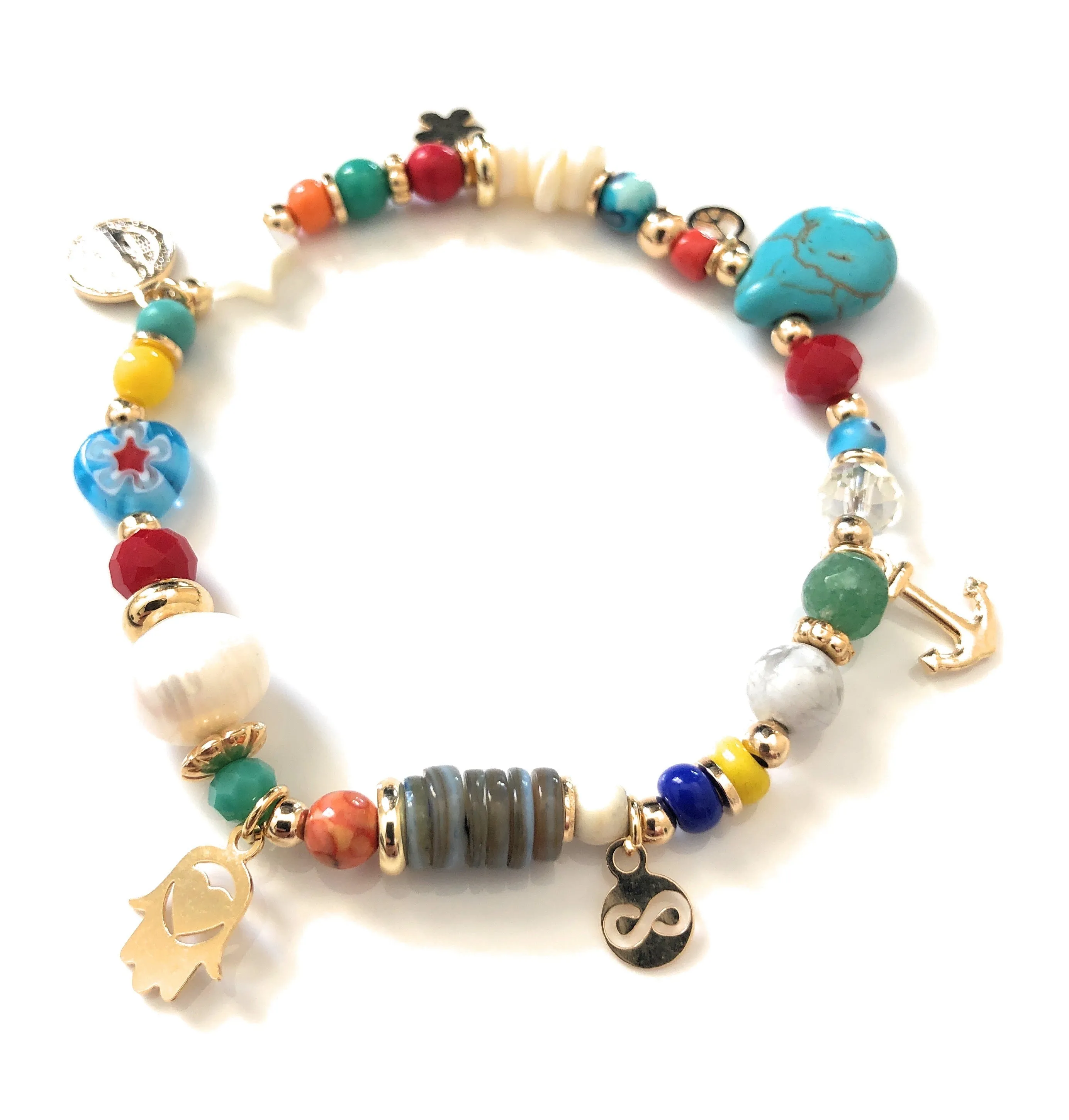 Stretch Beaded Multi Charm Bracelet