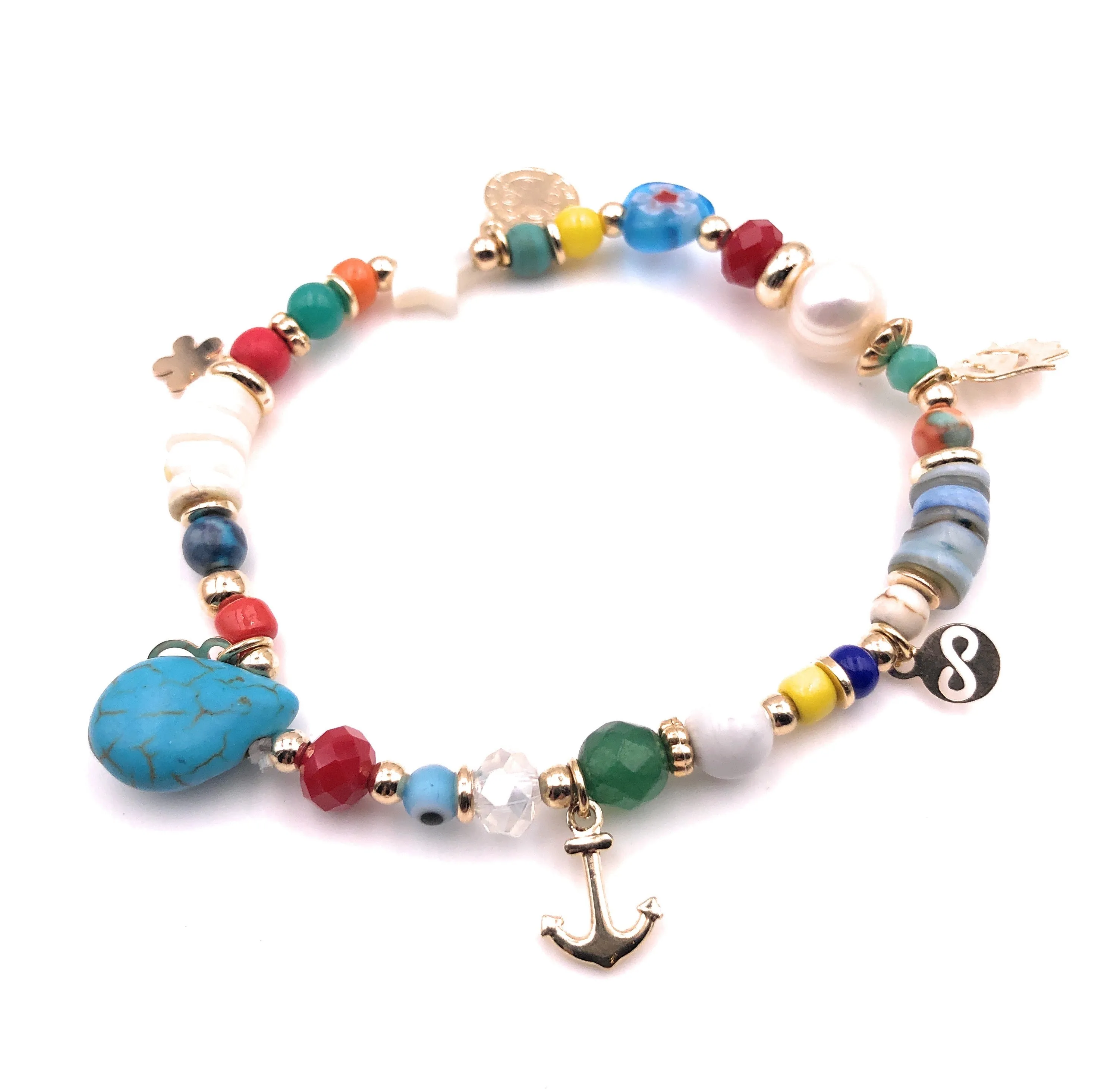 Stretch Beaded Multi Charm Bracelet