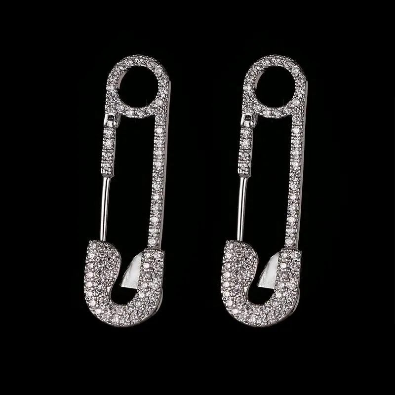 Stylish CZ Crystal Safety Pin Styled Pierced Earring