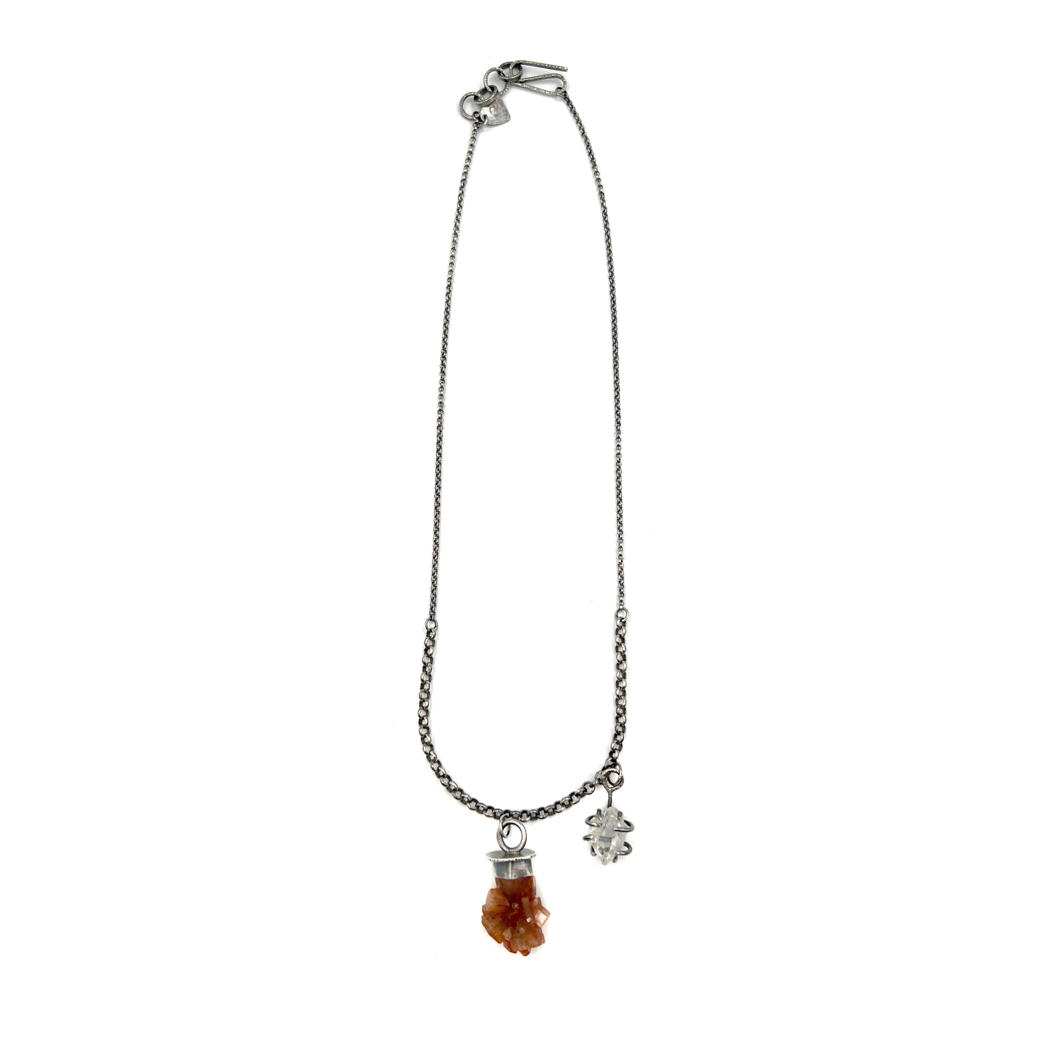 Talisman Necklace, Aragonite Crystal and Herkimer Diamond