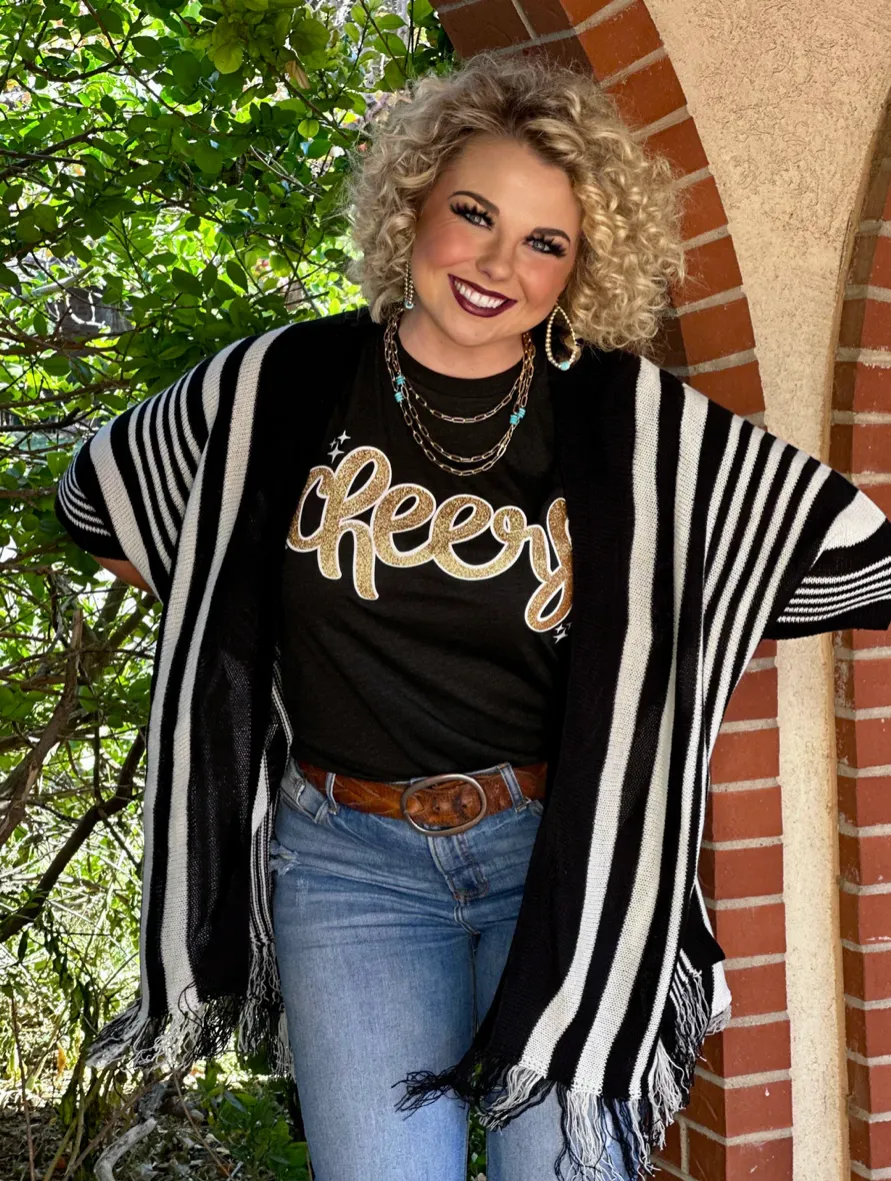 Tanya Black and White Striped Kimono