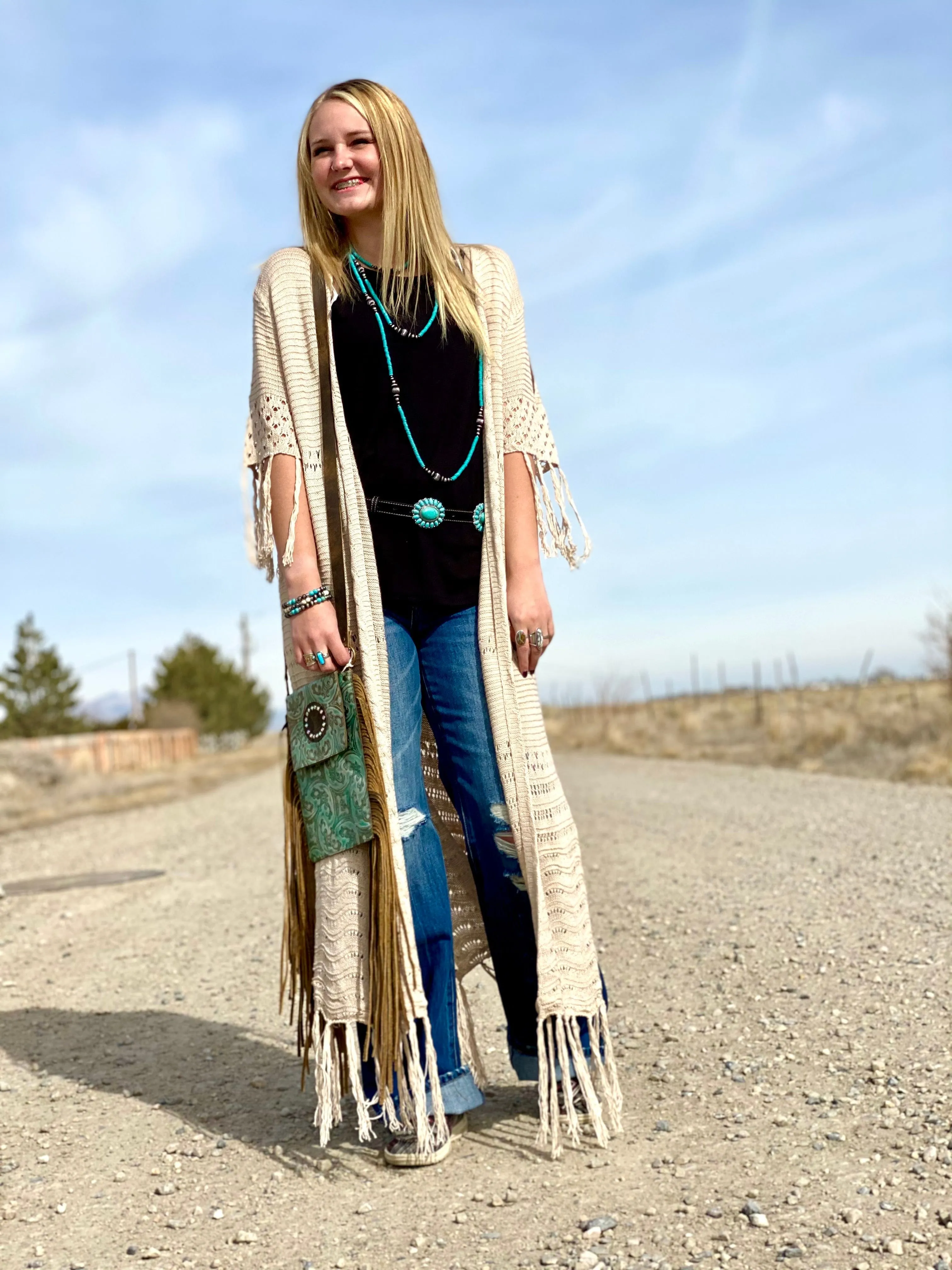 The Bali Beige Crochet Kimono