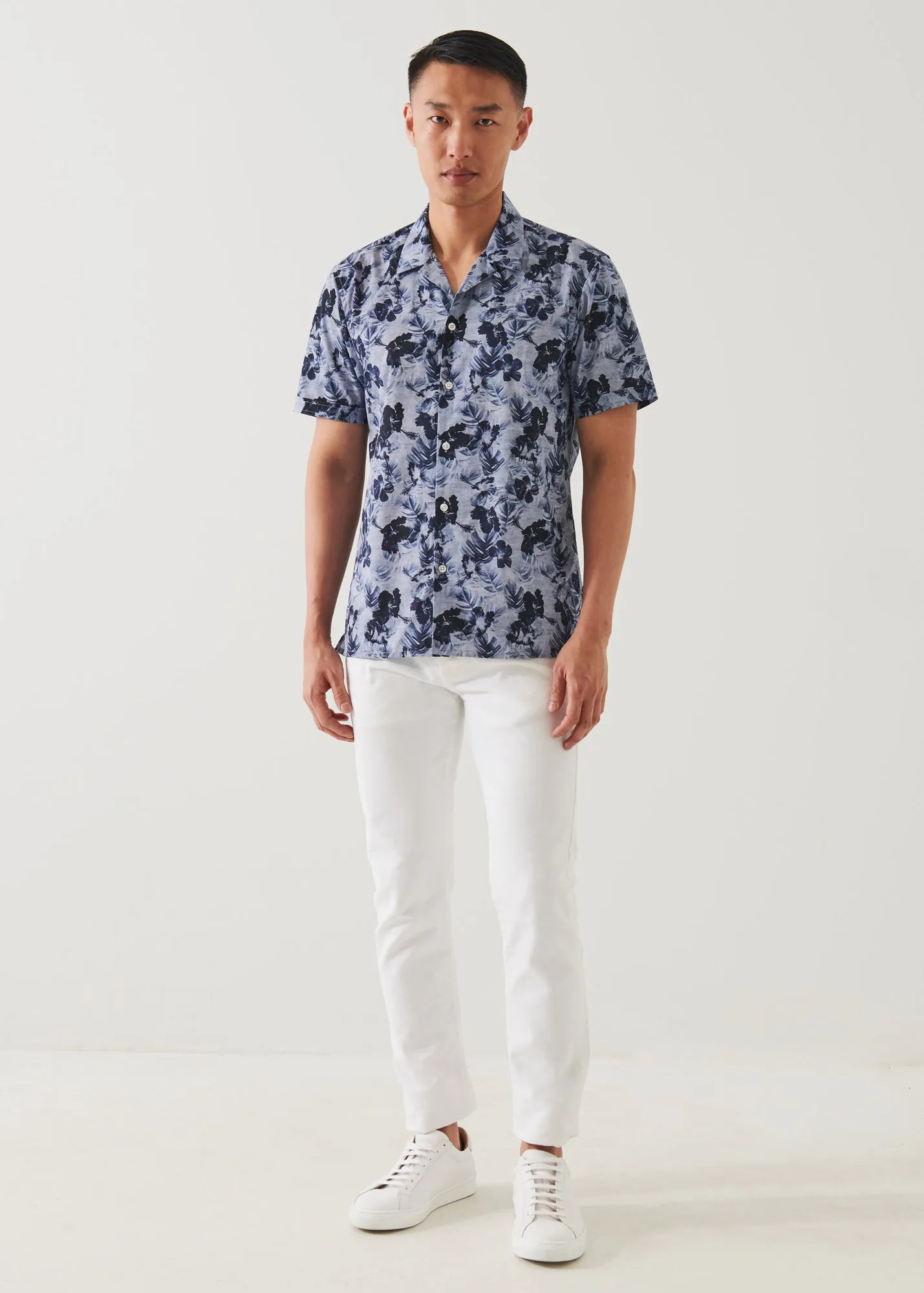 TROPICAL FLORAL PRINT CAMP COLLAR SHIRT