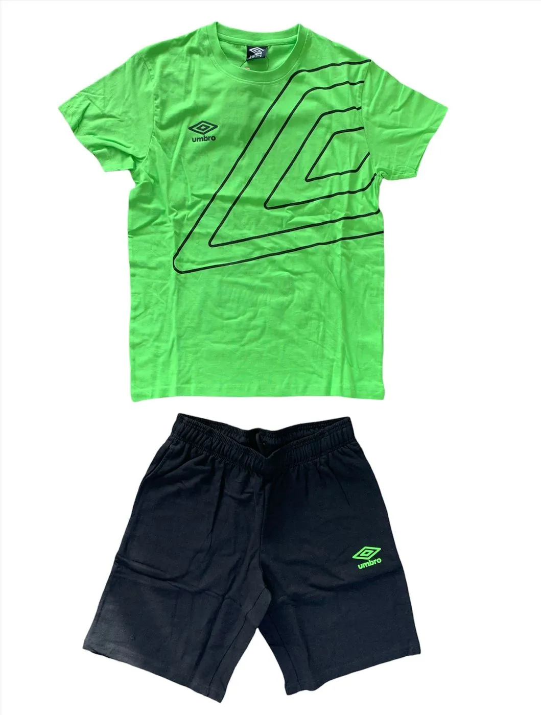 Umbro Completino T-Shirt   Short Verde Logo Nero Big