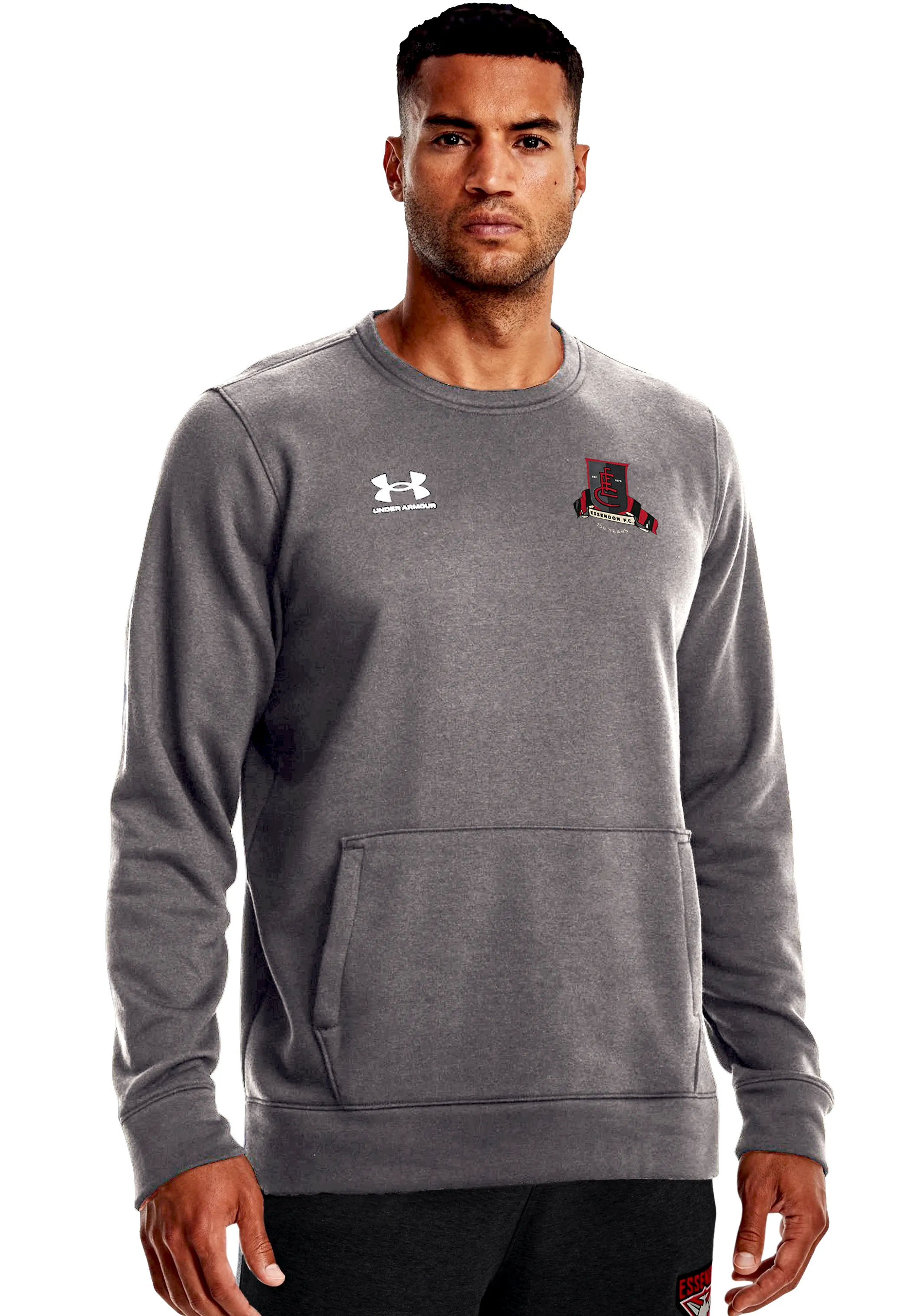 Under Armour Essendon Mens Hustle Fleece Crew Grey 2022 <br> 1374237 040