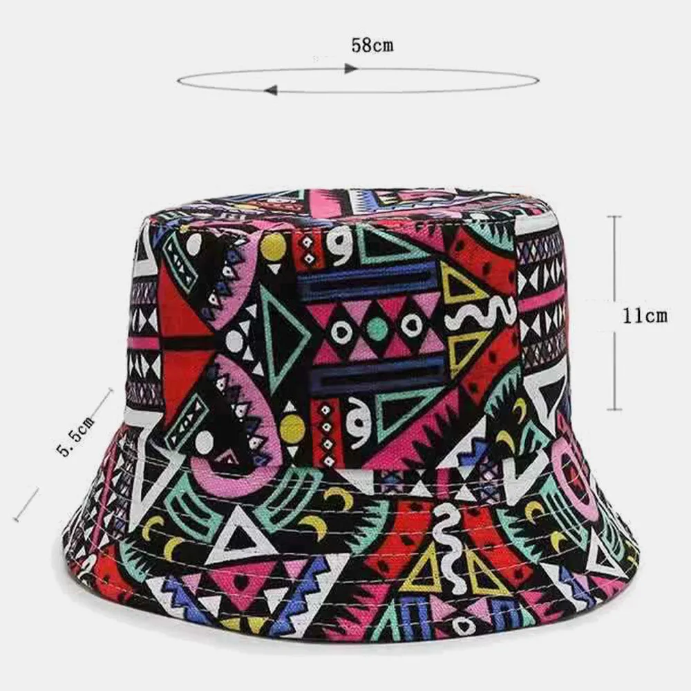 Unisex Canvas Colored Floral Pattern Casual Sunshade Bucket Hat