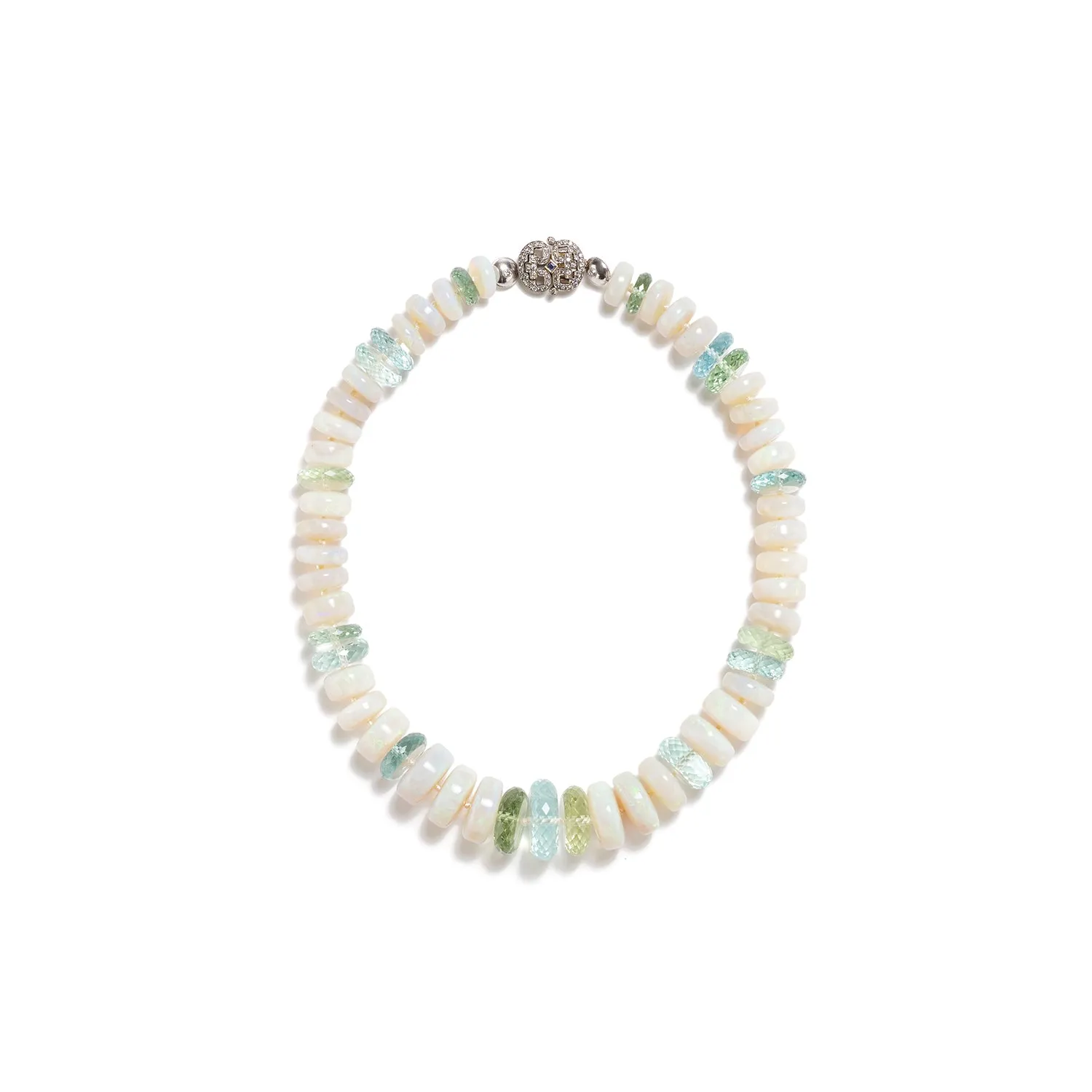 White Crystal Opal, Aquamarine & Green Beryl Necklace