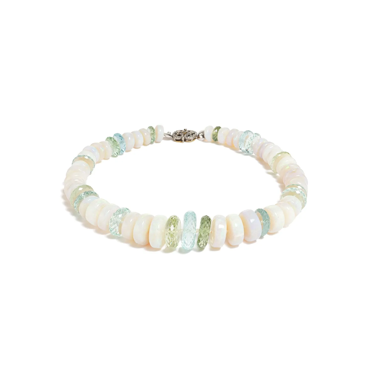 White Crystal Opal, Aquamarine & Green Beryl Necklace