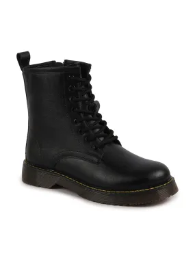 Women Black Classic High Ankle 8-Eye Lace Up Casual Long Boots For Travelling|Trekking