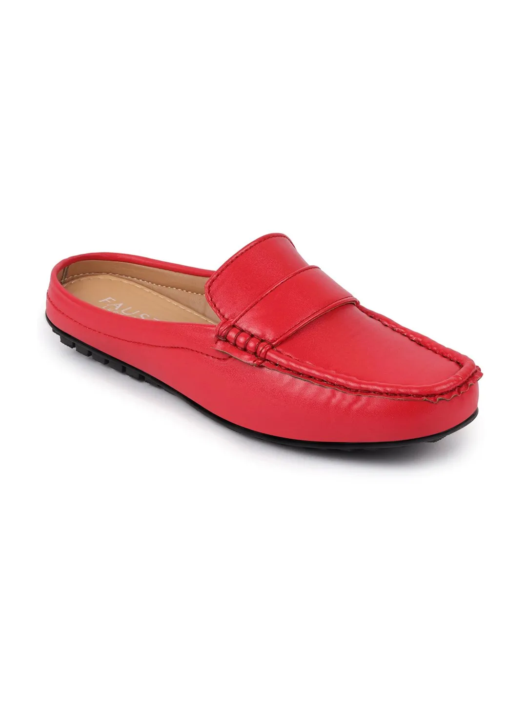 Women Red Back Open Mocassin Slip On Shoes