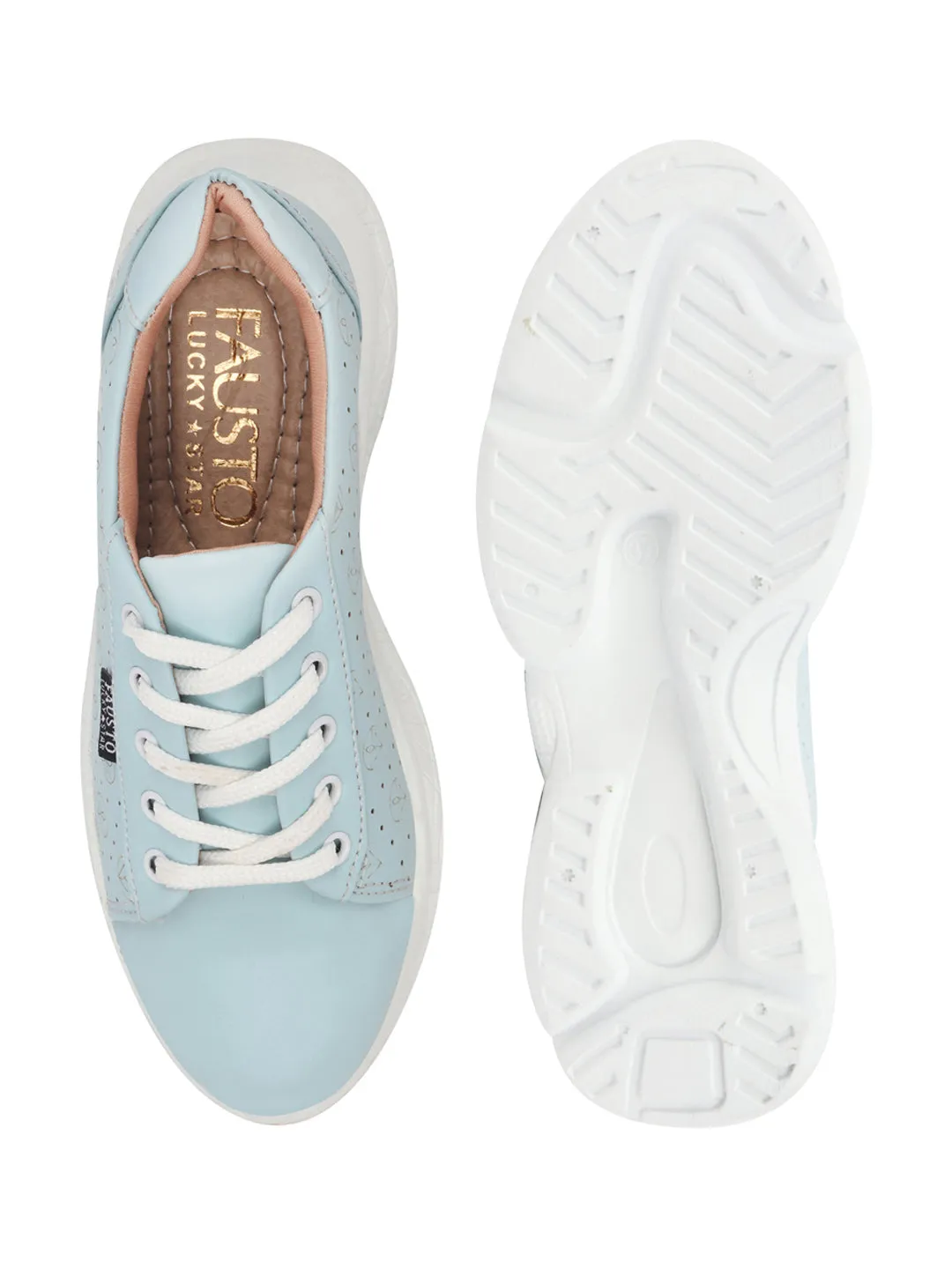 Women Sky Blue Lace Up Casual Trendy Sneakers