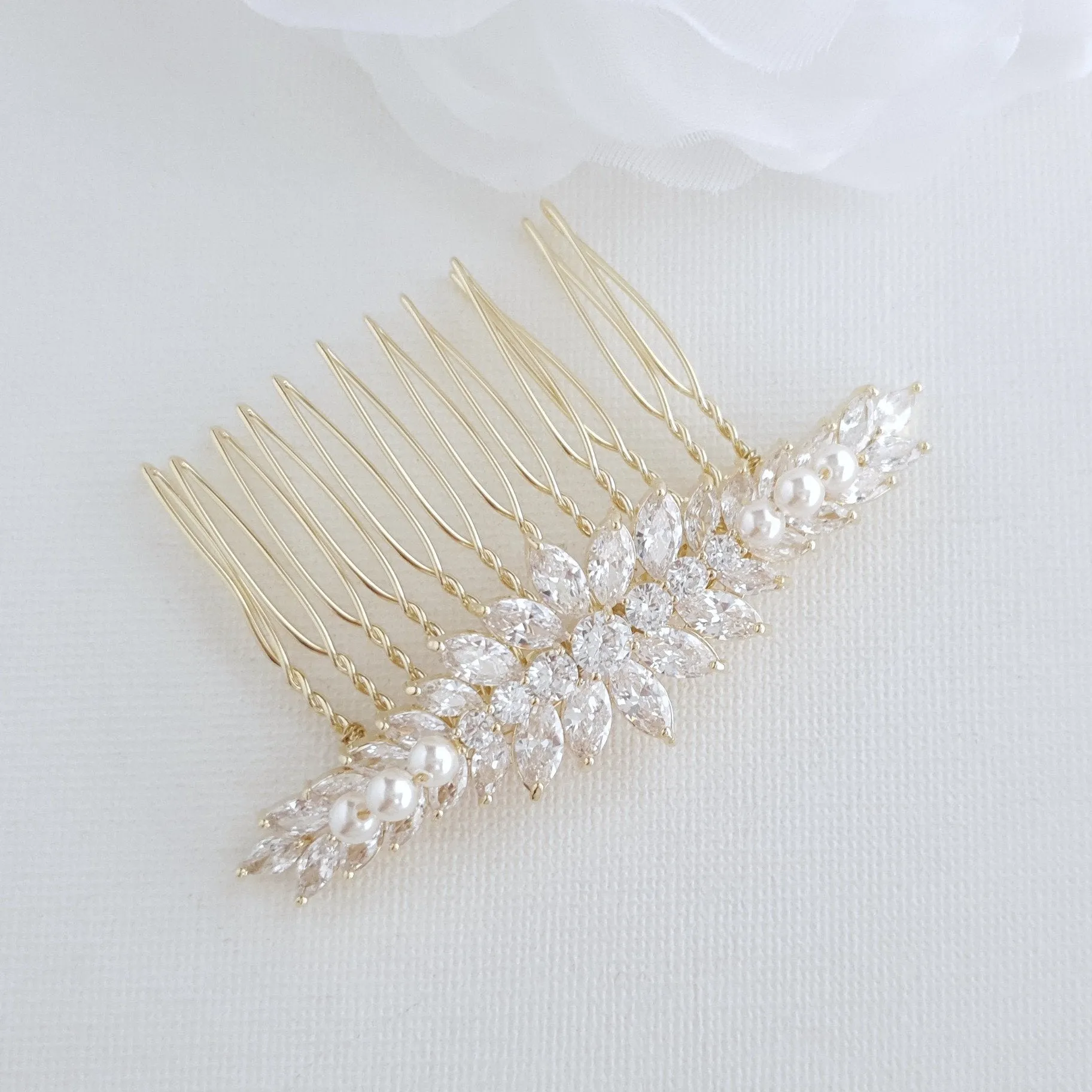 Yellow Gold Hair Comb for Wedding-Giselle