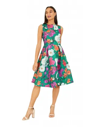 Yumi Green Floral Jacquard Skater Dress